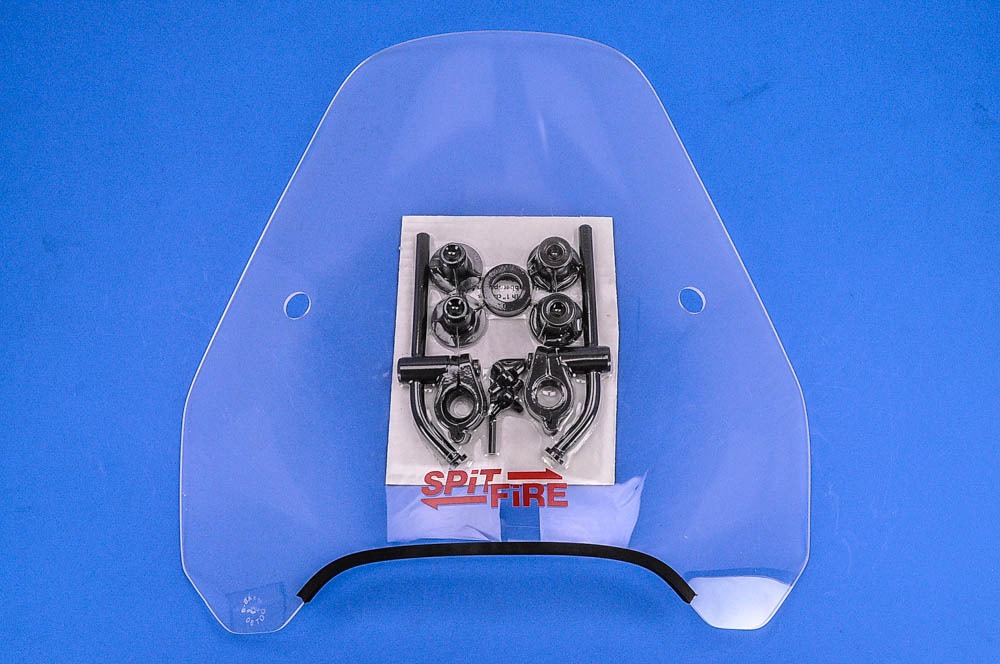 Slipstreamer Clear Spitfire Windshield with Black Hardware, 1.25" Bars