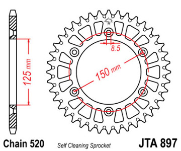 JT Sprocket,s 520 Aluminum Rear Sprocket, 51T